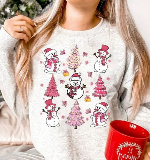 Pink Christmas Tree Sweatshirt Cute Trendy Unique Xmas Gift