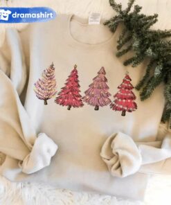 Pink Christmas Trees Lights Star Snow White Sweatshirt
