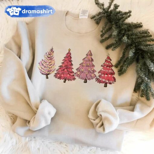 Pink Christmas Trees Lights Star Snow White Sweatshirt