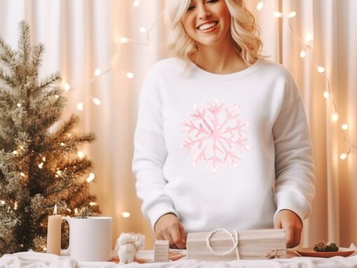 Pink Cute Snowflake Sweatshirt Lovely Unique Xmas Gift