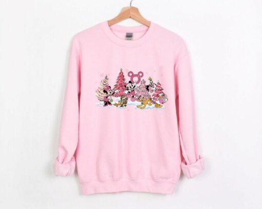 Pink Mickey &amp Friends Verry Merry Christmas Sweatshirt Lovely Unique Xmas Gift Disneyland