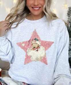 Pink Star Retro Santa Claus Christmas Vintage Sweatshirt Lovely Unique Xmas Gift