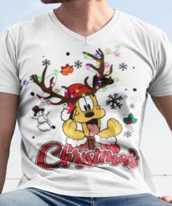 Pluto Santa Reindeer Christmas White Tee Disney