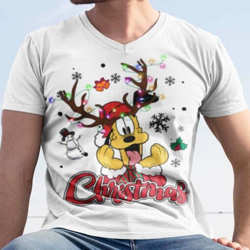 Pluto Santa Reindeer Christmas White Tee Disney