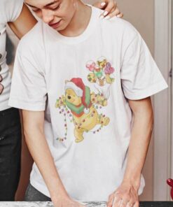 Pooh Wear Santa Hat Mickey Balloon Light Christmas T-shirt Winnie The Pooh