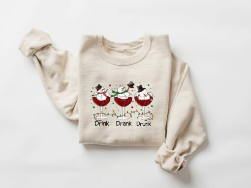 Red Wine Drink Drank Drunk Snowman Christmas Sweatshirt