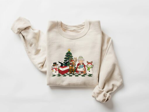 Retro Christmas Cute Snowman With Reindeer And Friends Sweatshirt