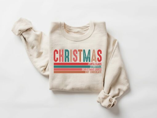 Retro Christmas Santa Clause Hallmark Light Hot Chocolate Sweatshirt Trendy Unique Xmas Gift