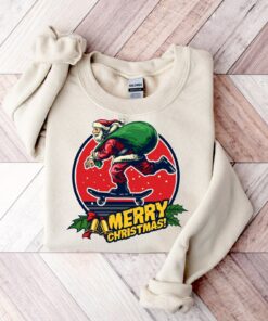 Retro Dashing Through Snow Santa Skateboard Christmas Sporty Sweatshirt Funny Unique Xmas Gift
