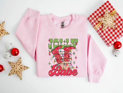 Retro Jolly Babe Christmas Holly Jolly Vibes Holiday Vintage Funny Sweatshirt Lovely Unique Xmas Gift