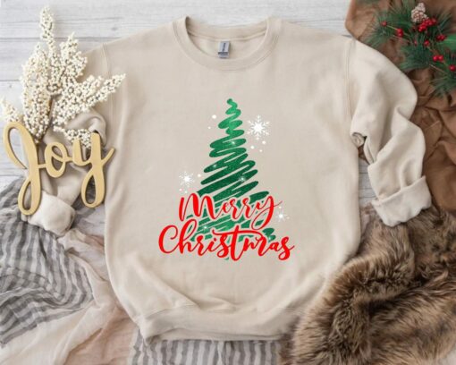 Retro Merry Christmas Pin Tree Sweatshirt