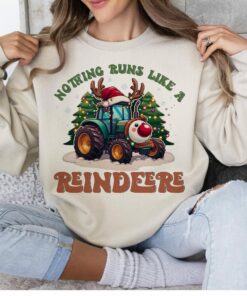 Retro Nothing Runs Like A Reindeer Light Santa Red Nose Christmas Sweatshirt Trendy Unique Xmas Gift