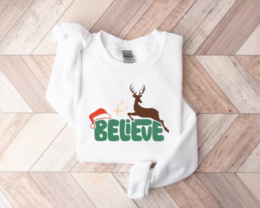 Retro Style Believe Reindeer Christmas Sweatshirt