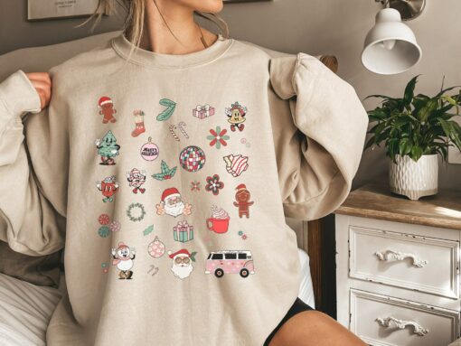 Retro Unisex Cute Christmas Doodle Sweatshirt Lovely Unique Xmas Gift