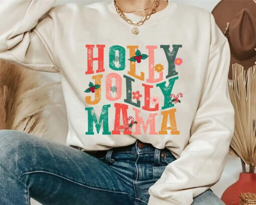 Retro Vintage Holly Jolly Mama Mom Christmas Sweatshirt