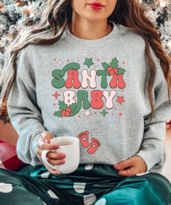 Santa Baby Christmas Pregnancy Announcement Sweatshirt Unique Xmas Gift