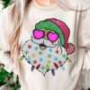 Santa With Cute Pink Sunglasses Colorful Lights Sweatshirt Lovely Unique Xmas Gift