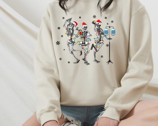 Skeleton Nurse Christmas Sweatshirt Funny Xmas Gift