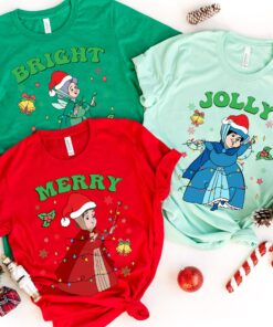 Sleeping Beauty Good Fairies Flora Fauna Merryweather Bright Merry Jolly Christmas Lights Sweatshirt Disneyland Holiday Season Gift