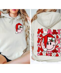 Smiley Cute Face Merry Christmas Crewneck Sweatshirt Gift For Christmas 2024