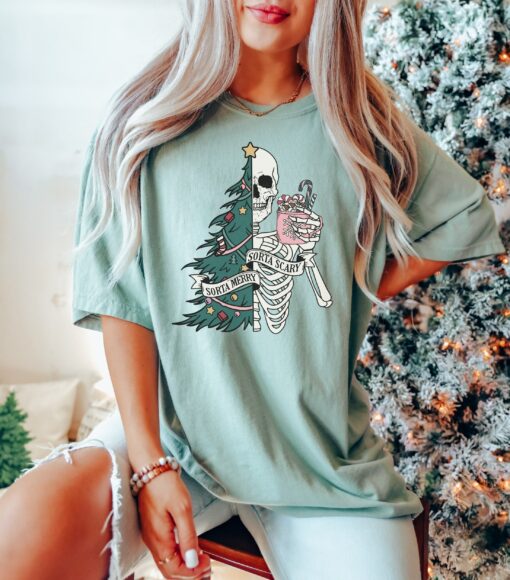 Sorta Merry Sorta Scary Skeleton Christmas Sweatshirt Sarcastic Unique Xmas Gift