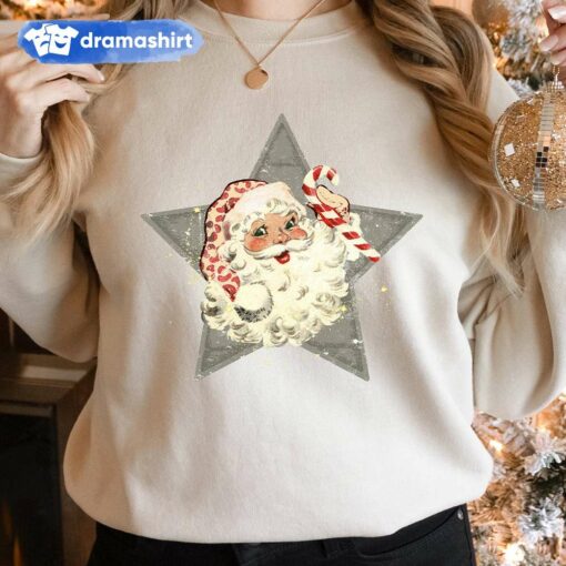 Star Shape Santa Candy Cane Merry Christmas Sweatshirt