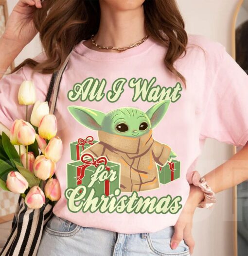 Star Wars The Mandalorian The Child All I Want For Christmas Premium Lights Cute Sweatshirt Unique Xmas Gift