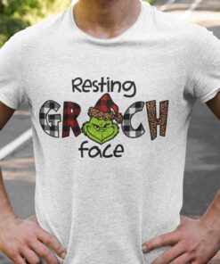 The Grinch Resting Grinch Face Red Plaid Christmas T-shirt