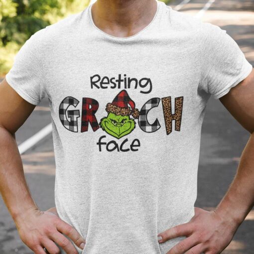 The Grinch Resting Grinch Face Red Plaid Christmas T-shirt