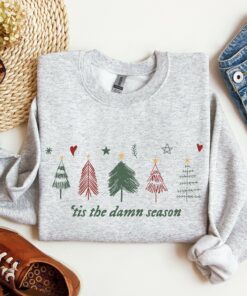 Tis Damn Season Christmas Eras Trees Hearts Stars Swiftie Sweatshirt Lovely Unique Xmas Gift
