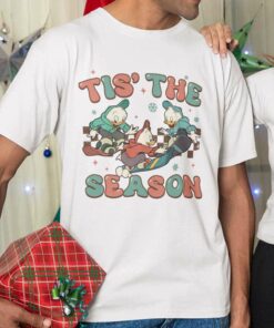Tis The Season Checkerboard Huey Dewey And Louie Skiing Christmas White Tee Disney