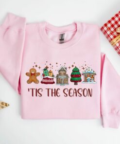 Tis The Season Cute Winter Christmas Gingerbread Cookies &amp Tree Doodle Sweatshirt