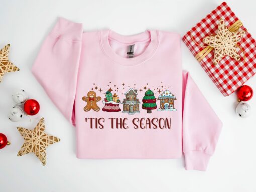 Tis The Season Cute Winter Christmas Gingerbread Cookies &amp Tree Doodle Sweatshirt