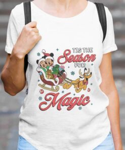 Tis’ The Season For Magic Mickey Minnie Pluto In Sleigh Christmas T-shirt