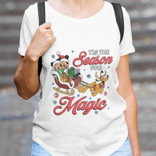 Tis’ The Season For Magic Mickey Minnie Pluto In Sleigh Christmas T-shirt