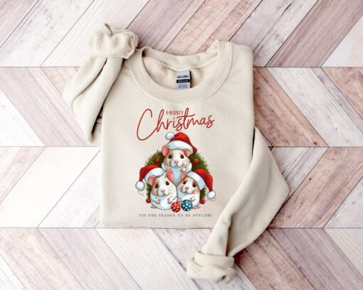 Tis The Season To Be Stylish Merry Christmas Cute Animals Bunnies Lights Sweatshirt