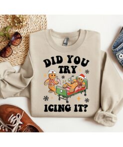 Try Icing It Funny Christmas PT Physical Therapist Athletic Trainer Xmas Crewneck Gingerbread Humor Sweatshirt