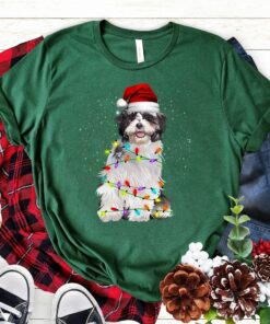 Very Merry Christmas Cute Shih Tzu Santa Hat Bling Lights Tree Sweatshirt Lovely Unique Xmas Gift