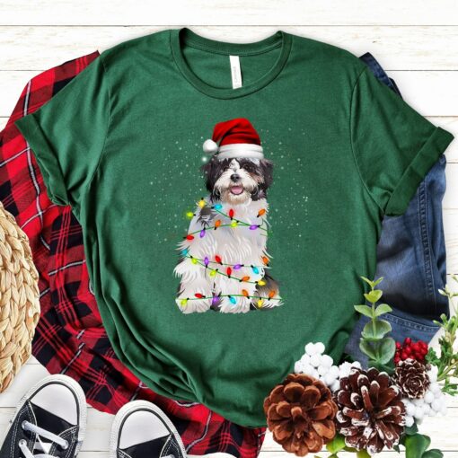 Very Merry Christmas Cute Shih Tzu Santa Hat Bling Lights Tree Sweatshirt Lovely Unique Xmas Gift