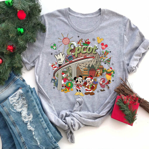 Vintage Disney Epcot Christmas Mickey Friends Christmas Shirt Joy to the World Family Vacation Tee