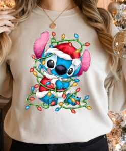 Vintage Disneyland Lilo And Stitch Christmas Lights Sweatshirt Lovely Unique Xmas Gift