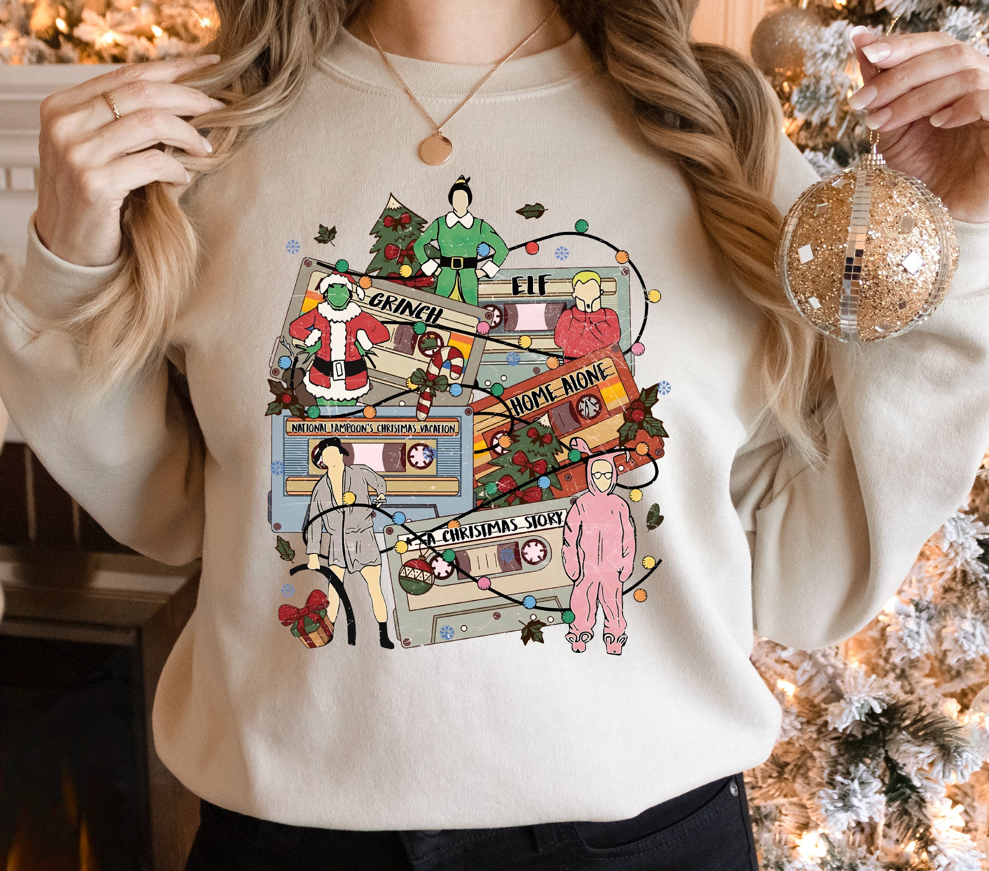 Vintage Funny Christmas Movie Characters Cassette Type Sweatshirt Vintage Funny Christmas Movie Characters Cassette Type Sweatshirt