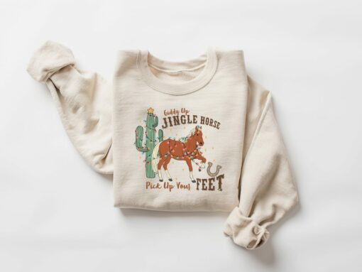 Vintage Jingle Horse Pick Up Your Feet Christmas Sweatshirt Warm Unique Xmas Gift