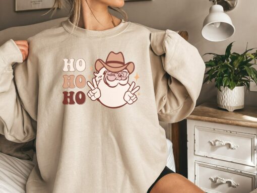 Western Cute Santa Claus Cowboy Hat Ho Ho Ho Sweatshirt Lovely Unique Xmas Gift