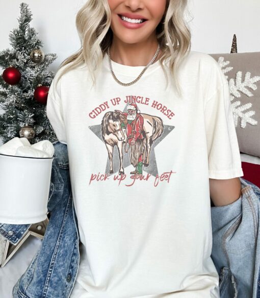 Western Giddy Up Jingle Horse Christmas Unique Retro Sweatshirt