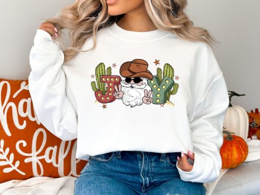 Western Joy Santa Claus Cowboy Cactus Ho Ho Ho Sweatshirt Lovely Unique Xmas Gift