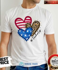 American Flag Leopard Heart Teacher Life Shirt