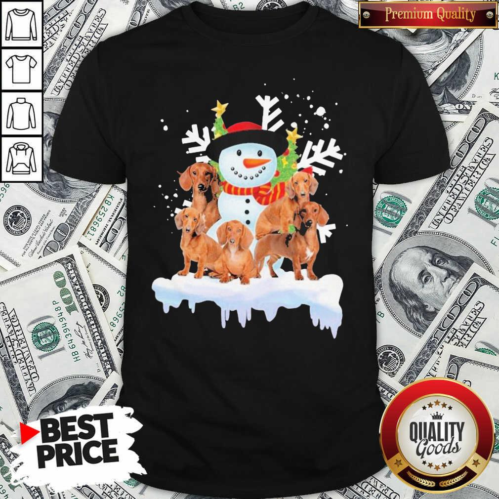 Cute Dachshunds And Snowman Happy Merry Christmas Shirt - Waretees Cute Dachshunds And Snowman Happy Merry Christmas Shirt - Waretees