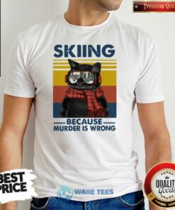 Good Black Cat Skiing Because Murder Is Wrong Vintage Retro Shirt