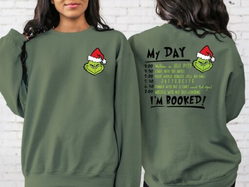 2 Side Grinch My Day I’m Booked Pocket Size Shirt,Christmas Shirts, Christmas Gift